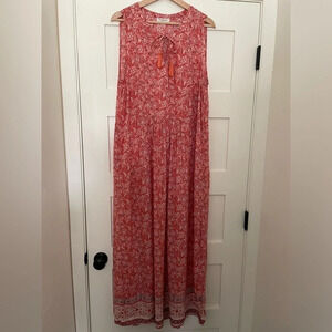 BeachLunchLounge Maxi Dress Large Sleeveless Peach/Orange Floral Indian Print